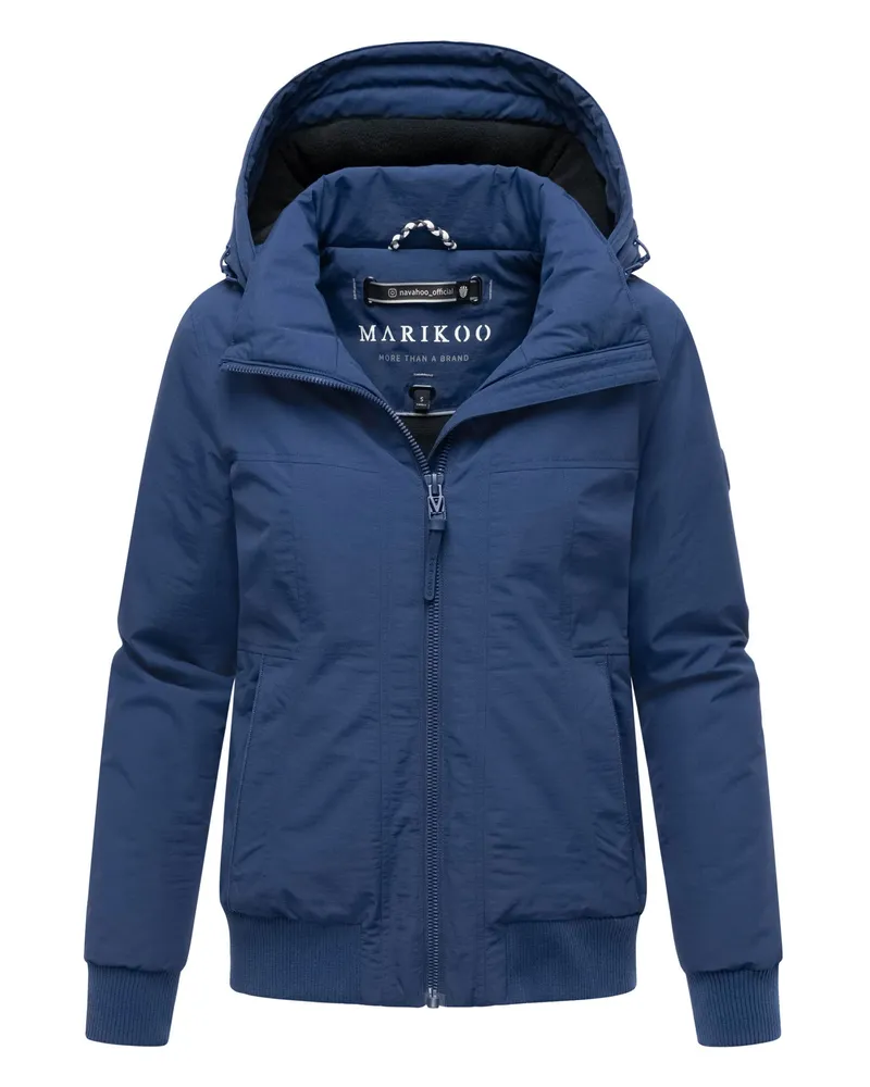 Marikoo Damen Winterjacke Mooni 16 im sportlichen Bomber-Stil mit Kapuze Marineblau