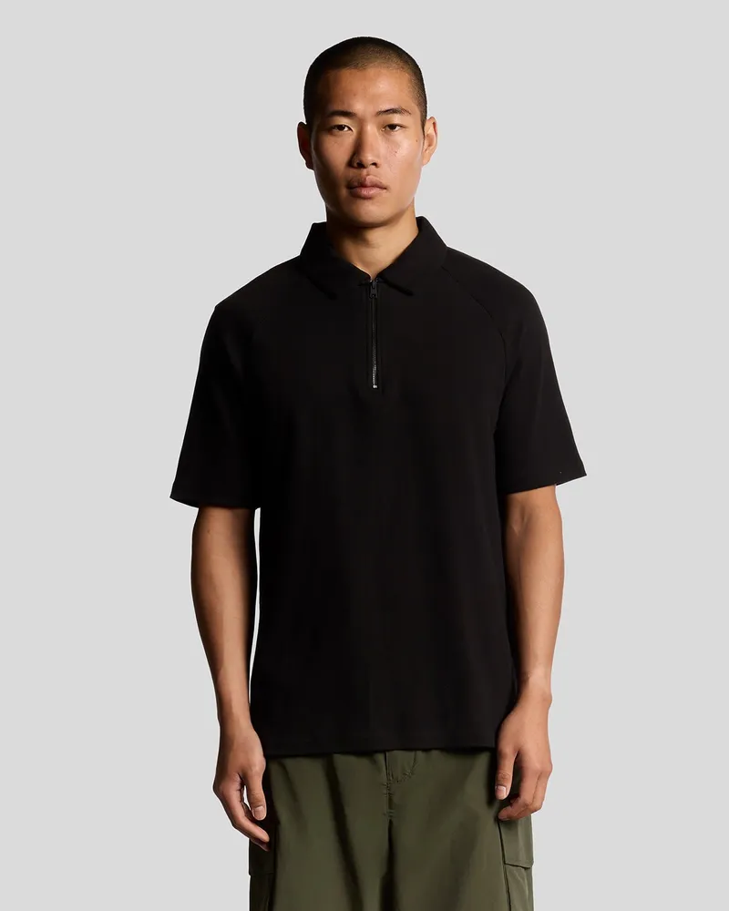Lyle & Scott Interlock-Poloshirt mit Reißverschluss – Schwarz Schwarz
