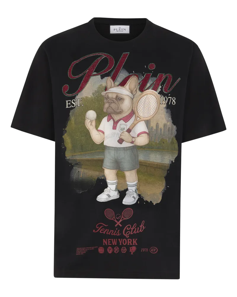 Philipp Plein Round Neck T-Shirt Bulldog Tennis Club Schwarz