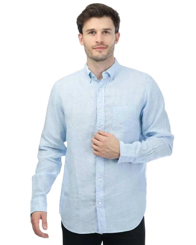 Gant Hemd für Herren, Leinen, Regulär (Blau Blau