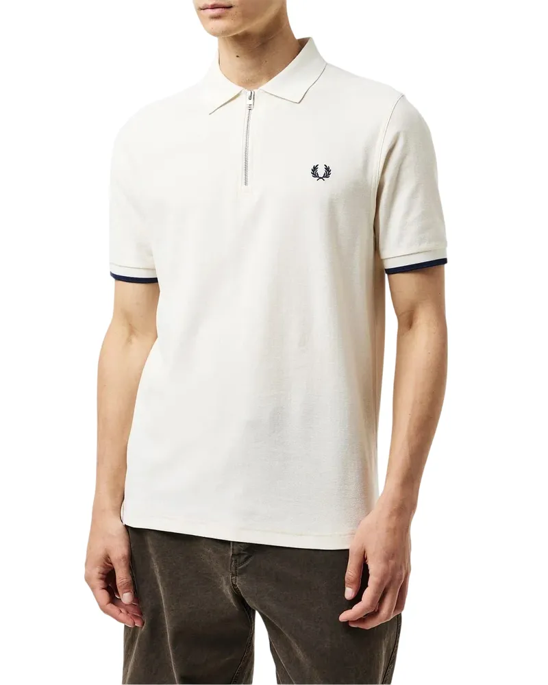 Fred Perry Poloshirt für Herren, Reißverschluss (Ecru/Schwarz Ecru