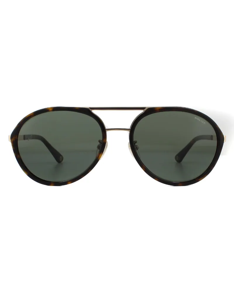 Police Aviator Mens Shiny Rose Gold Green Sonnenbrille Gold