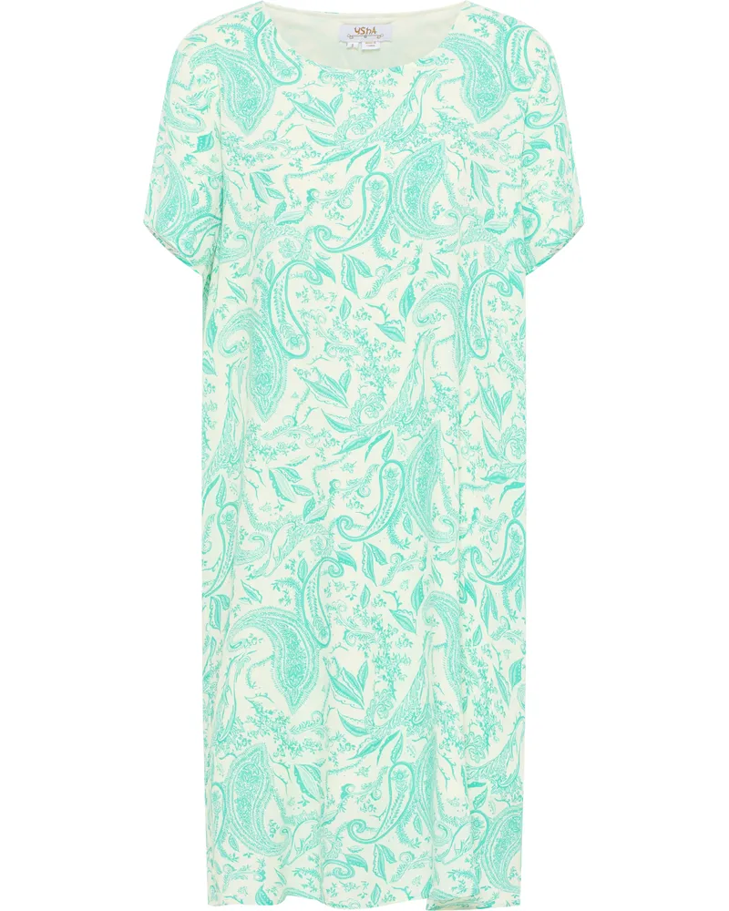Usha Kurzarmkleid Damen Türkis Wollweiss Türkis