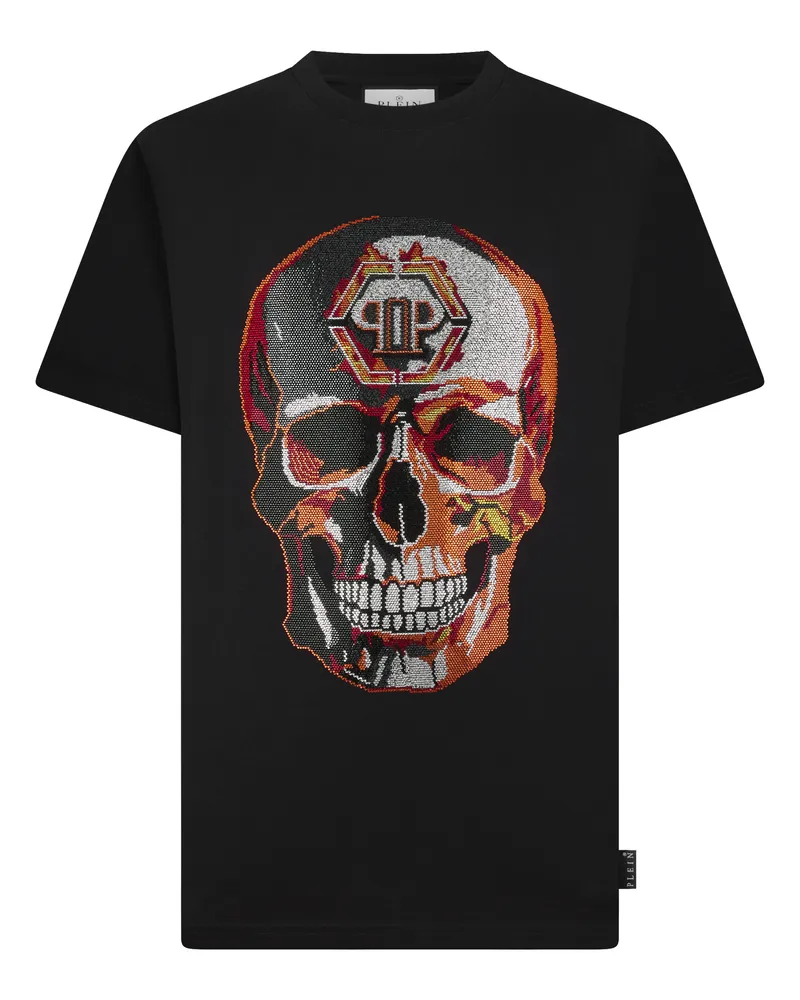 Philipp Plein Round Neck T-Shirt Lava Skull Stones Schwarz