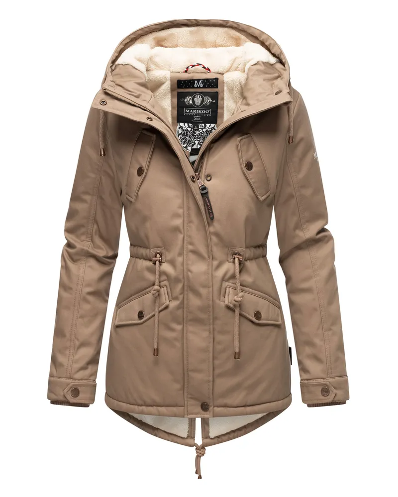 Marikoo Damen Winterjacke Manolya mit Teddyfellfutter & Baumwoll-Obermaterial Grau