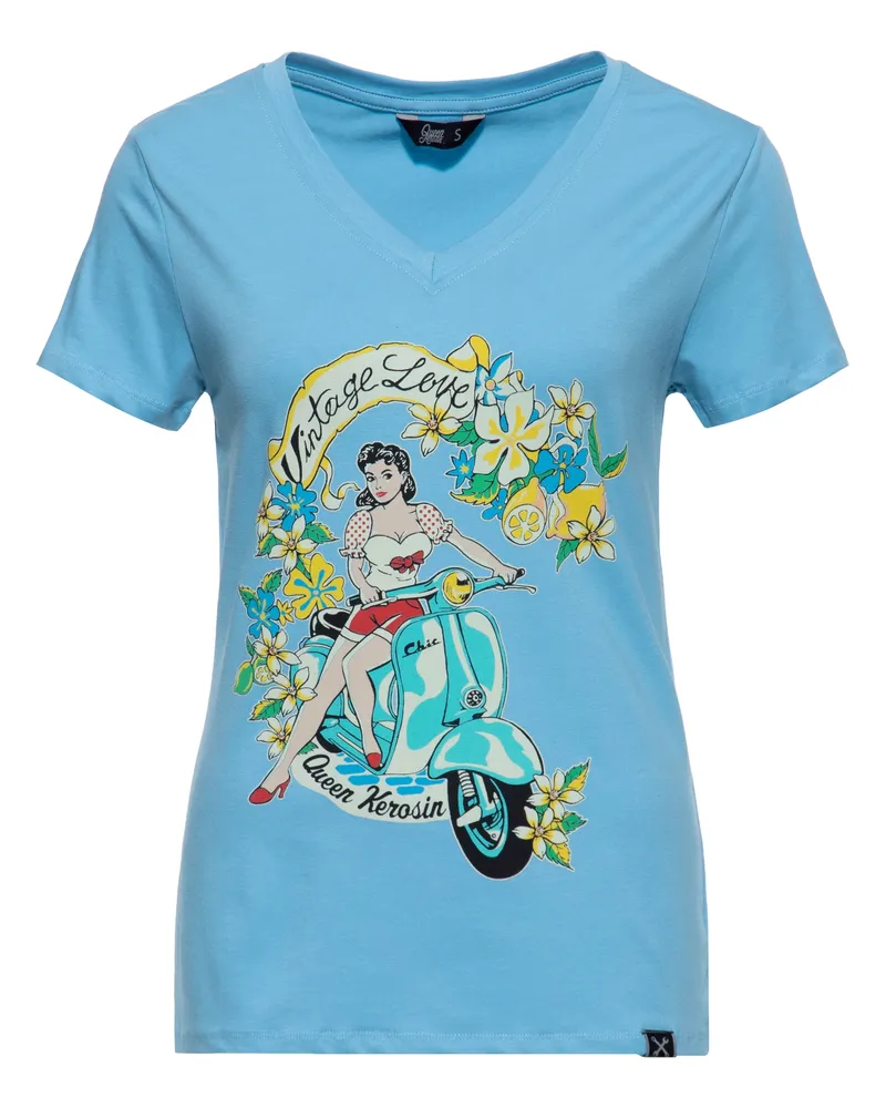 Queen Kerosin Damen T-Shirt Vintage Love Blau