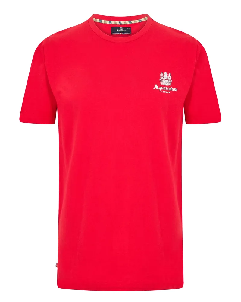 Aquascutum London" T-Shirt für Herren, Rundhalsausschnitt (Rot/Weiß Rot