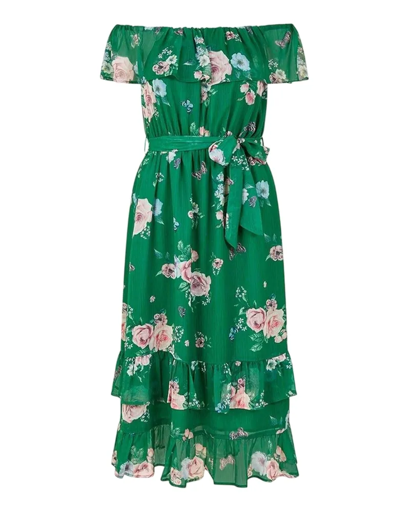 Yumi Midikleid für Damen, Schulterfrei (Grün Grün