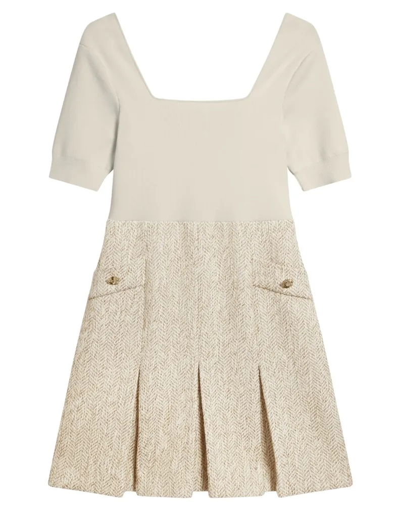 Ted Baker Vulpad Minikleid Aus Bouclé-strickoberteil In Elfenbein Ecru