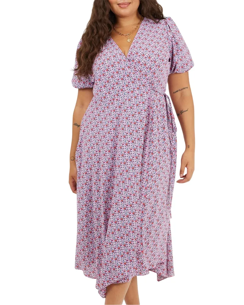 Brave Soul Wickelkleid für Damen, V-Ausschnitt, Kurven, kurzärmlig (Pink Rosa
