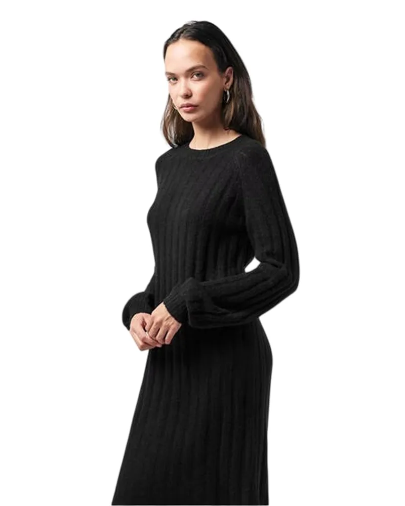 Pieces Midikleid für Damen, Rundhalsausschnitt, Jerseyware, Langärmlig (Schwarz Schwarz