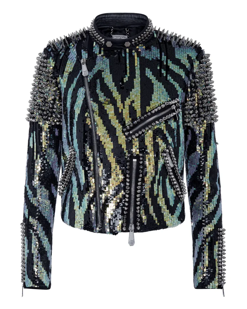 Philipp Plein Leder Biker-Jacke Mehrfarbig