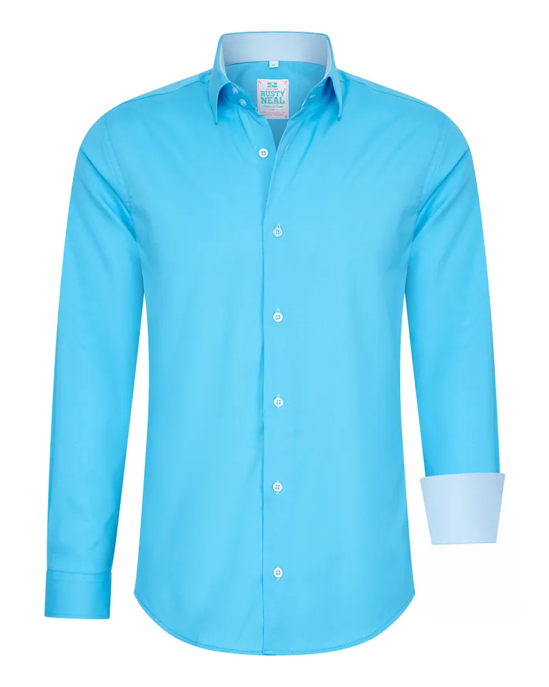 Rusty Neal Pastell Hemd S - 6XL Slim Fit Cotton-Stretch Blau
