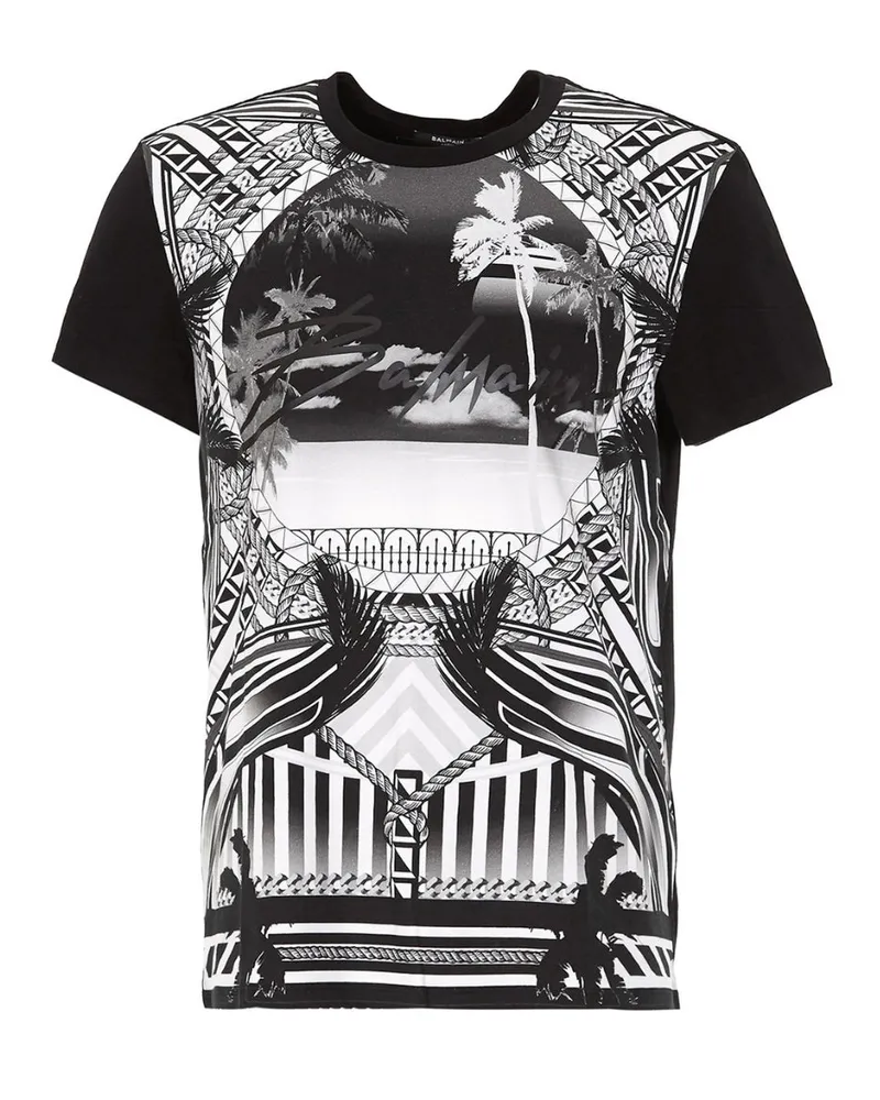 Balmain Schwarzes T-shirt Mit  Resort-logo Schwarz