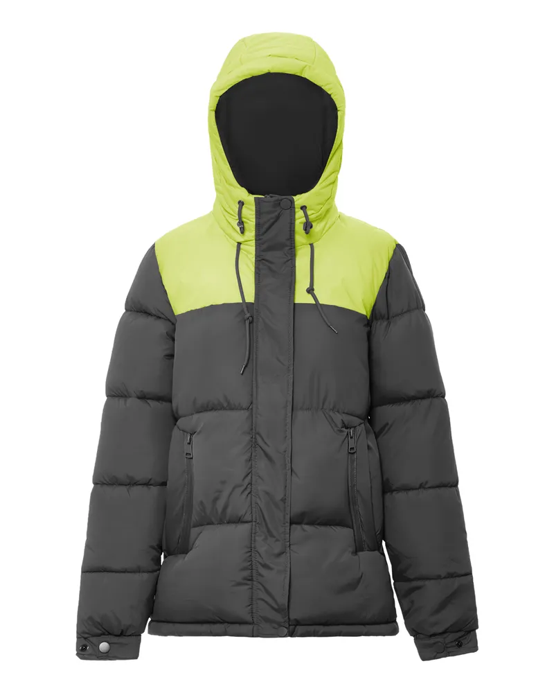 My Mo Wattierte Steppjacke Damen Schwarz Saure Limette Schwarz
