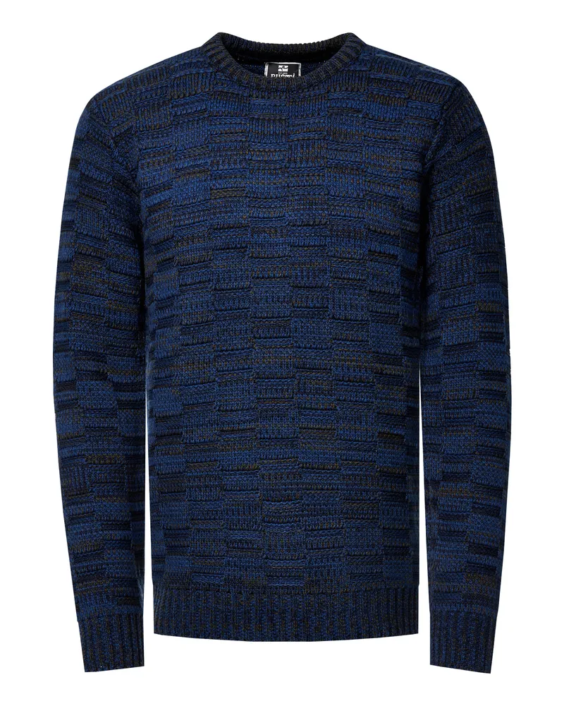 Rusty Neal Kontrast Grobstrick Rundhals-Pullover Marineblau