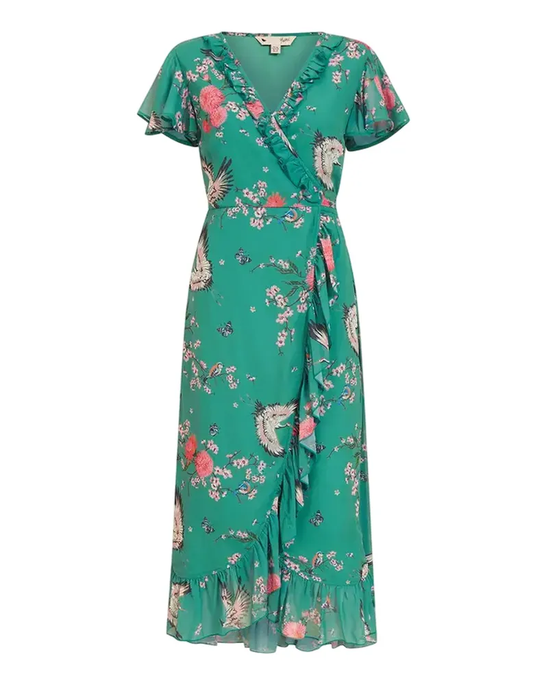 Yumi Wickelkleid für Damen, V-Ausschnitt (Grün Grün