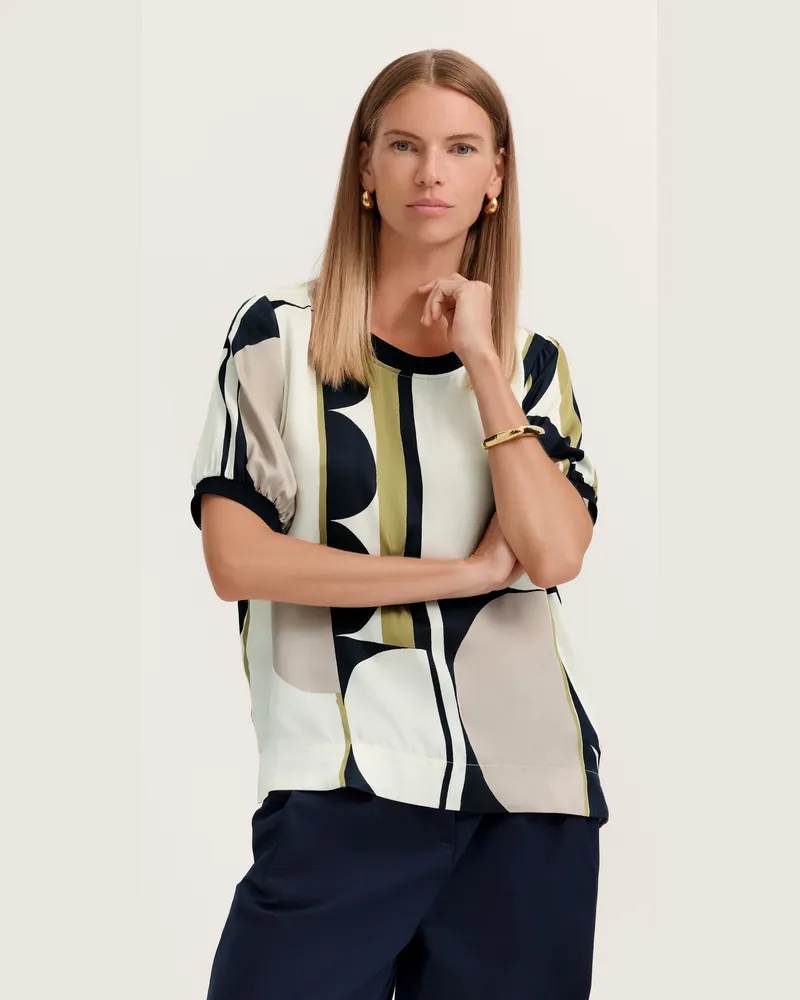 Bugatti Damen Bluse kurzarm mit grafischem Print aus 100% Viskose Beige