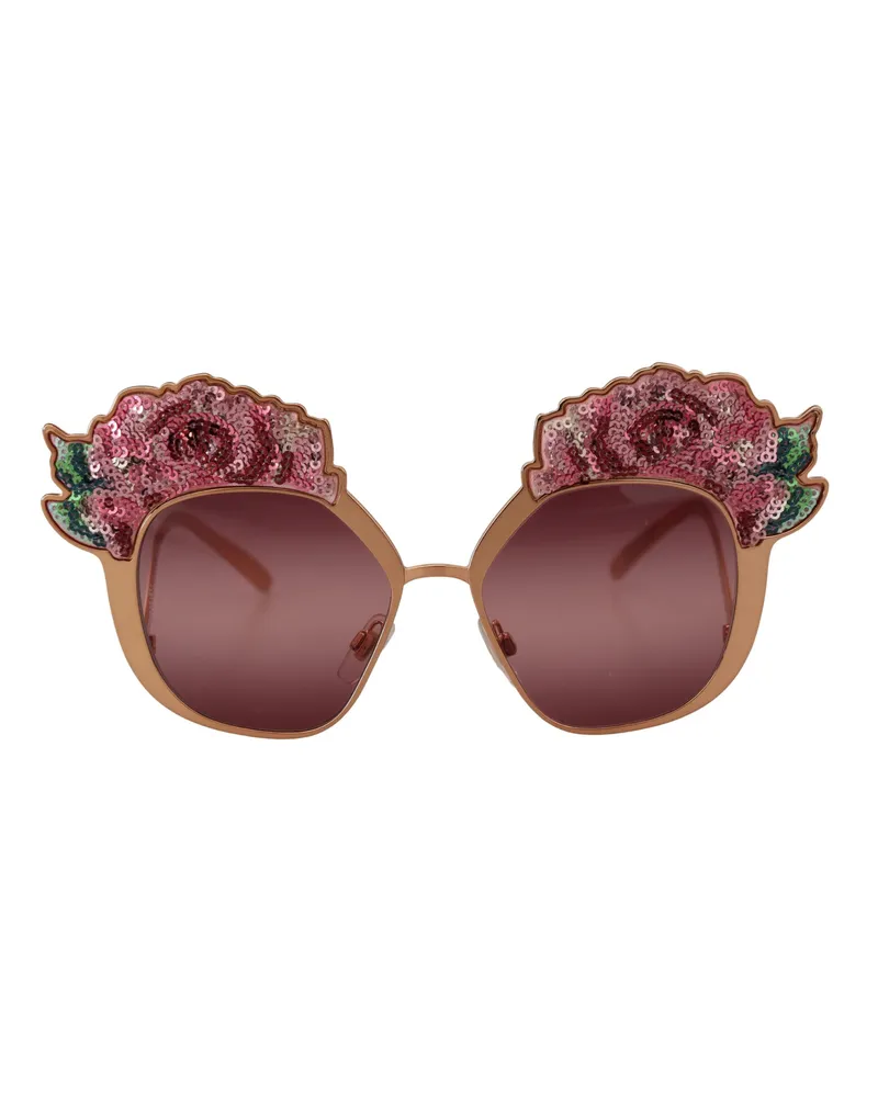 Dolce & Gabbana Pink Gold Rose Paillettenbestickte DG2202 Damen-Sonnenbrille Rosa