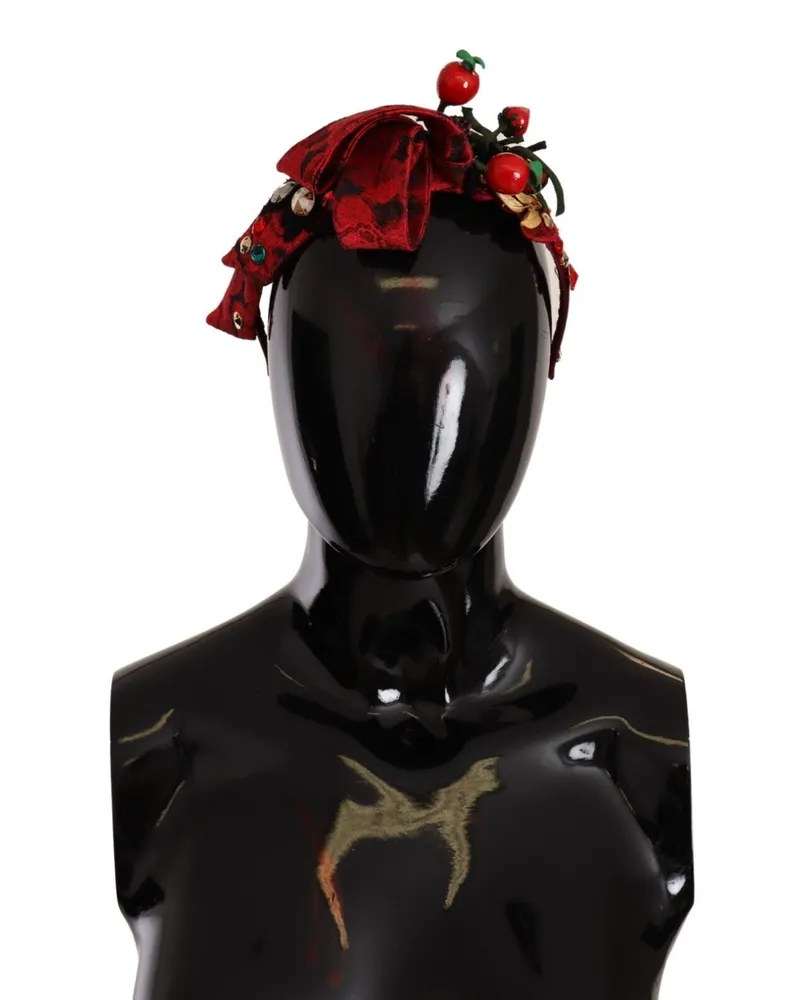 Dolce & Gabbana Red Tiara Berry Fruit Crystal Bow Hair Diadem Women's Bandband Schwarz