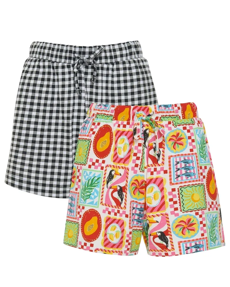 Threadbare Eiren" Shorts für Damen (2er-Pack) (Schwarz/Bunt Schwarz