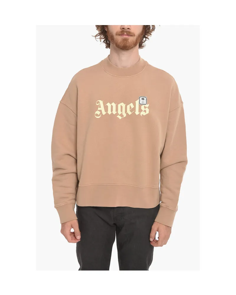 Palm Angels Rundhals-Sweatshirt PXP PALM aus gebürsteter Baumwolle in Beige Beige