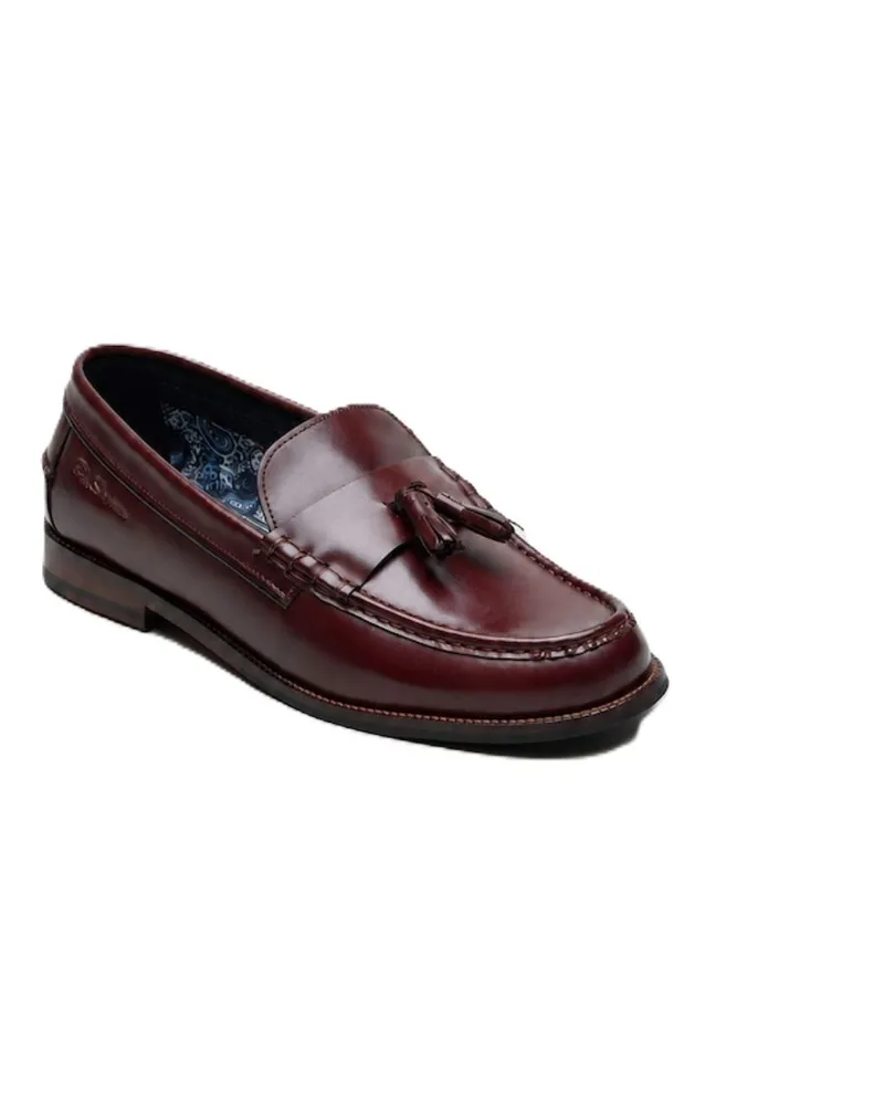 Ben Sherman Sid Leder-Slipper mit Quaste, Brush-off-Finish - Rot Rot