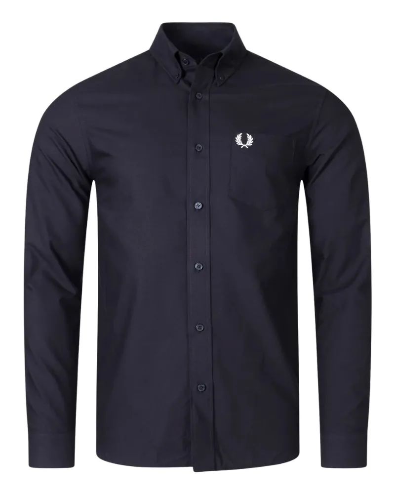 Fred Perry Schlichtes Schwarzes Langarm-oxfordhemd Dunkles