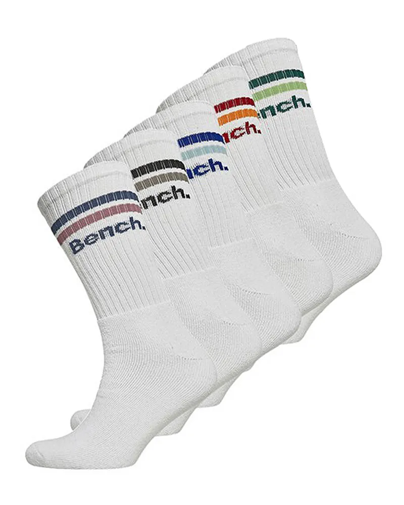 Bench 5 Paar Herren Crew Baumwollsocken - Atmungsaktive Sport- und Freizeitsocken Weiß