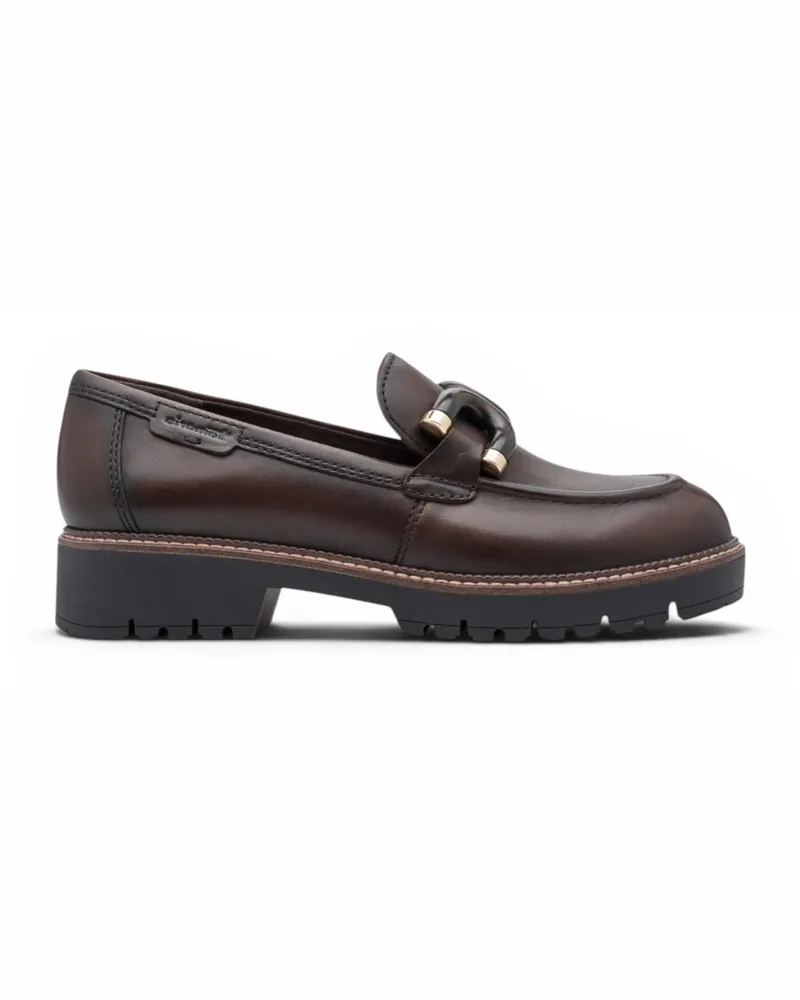 Tamaris Damen braune Leder-Loafer Komfortschuhe – 24740-47 Dunkelbraun