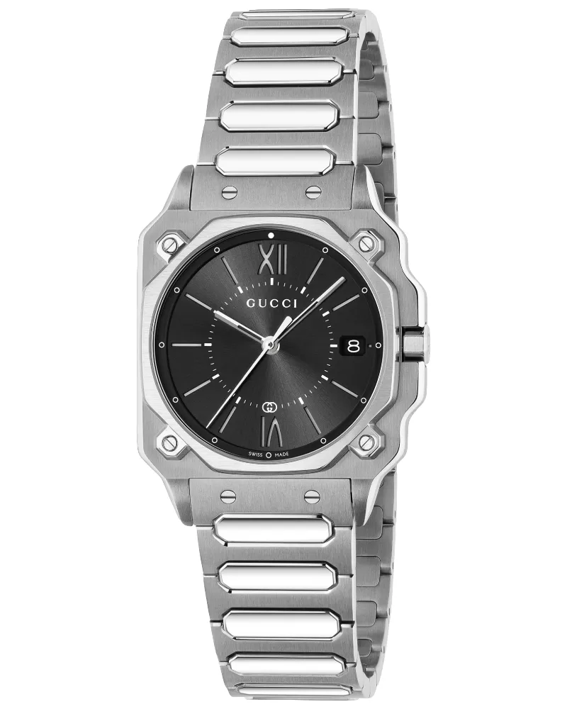 Gucci YA166505 G-Flat Schwarz Zifferblatt Unisex Uhr Silber