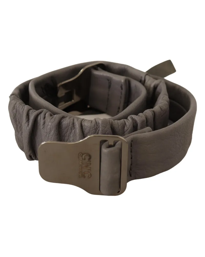 CoSTUME NATIONAL Damen Grauer Leder Gürtel mit Silberner Schnalle Schwarz