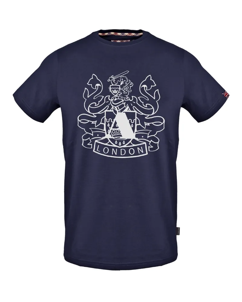 Aquascutum Marineblaues  T-Shirt mit grossem Schild und Aldis-Logo Marineblau