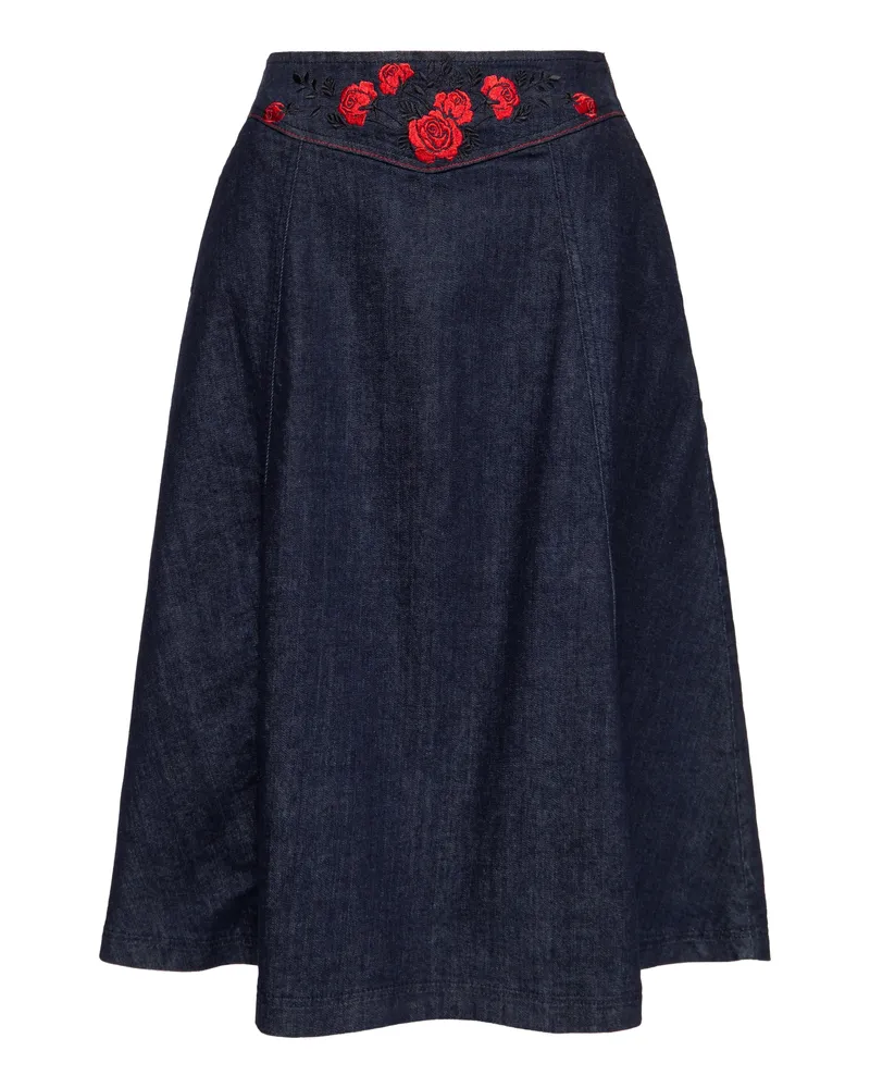 Queen Kerosin Damen Western Swingrock Roses Denim Blau