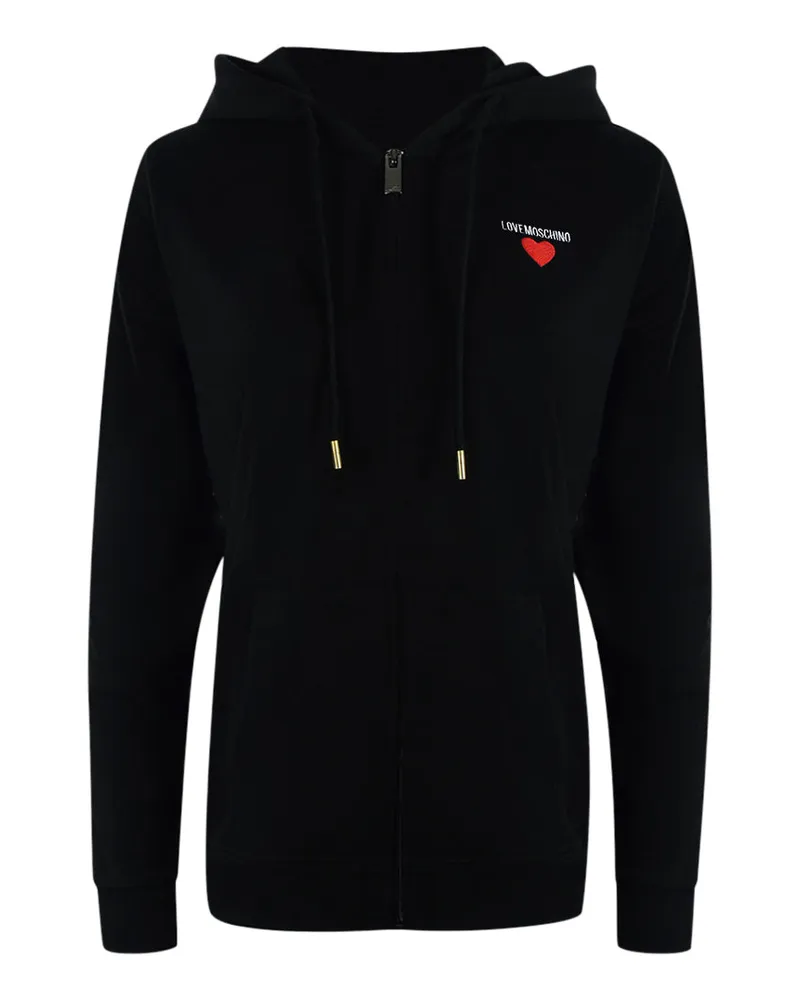 Moschino Love  Kapuzenpullover Mit Kleinem, Auffälligem Herzlogo, Schwarz, Mit Reißverschluss Schwarz