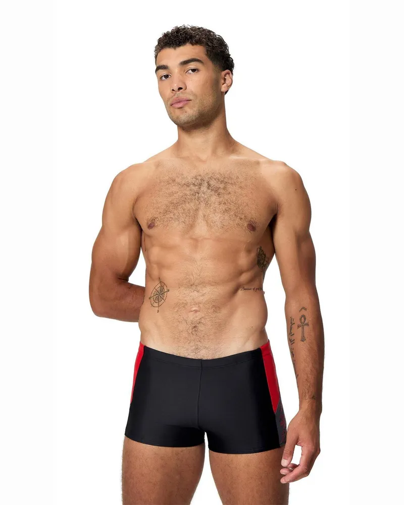 Speedo Dive Aquashort" Badehose für Herren (Schwarz/Rot Schwarz