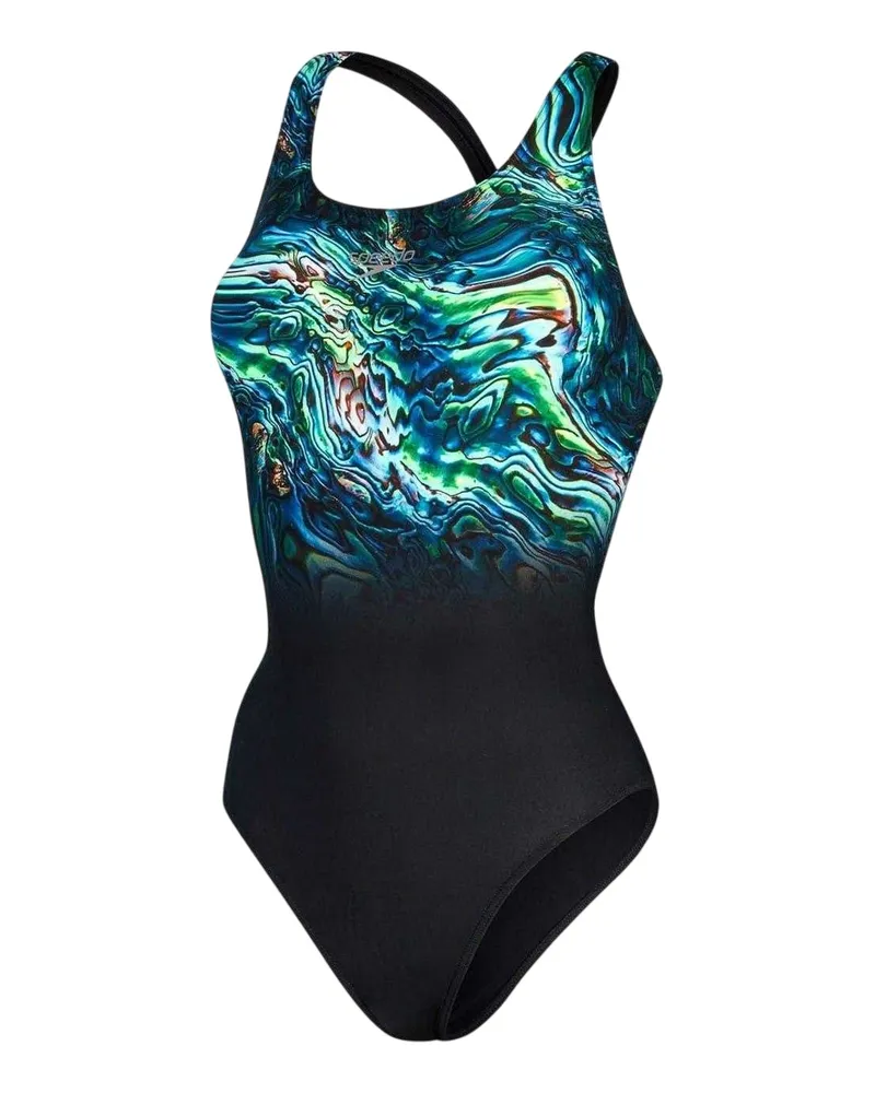 Speedo Placement Digital" Badeanzug für Damen (Schwarz/Blau Schwarz