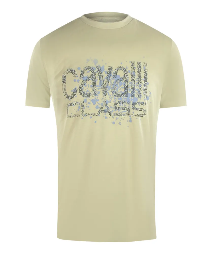 Roberto Cavalli T-shirt Mit Gesprühtem Logo In Beige Und Sand Beige