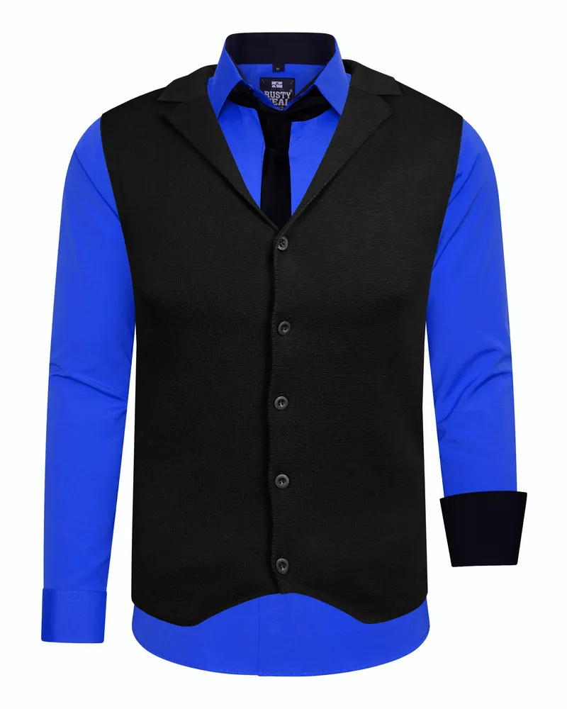 Rusty Neal Hemd mit Weste und Krawatte 3-teilig Blau