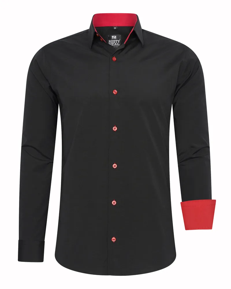 Rusty Neal Business Hemd 6XL Slim Fit Premium Cotton-Stretch Schwarz