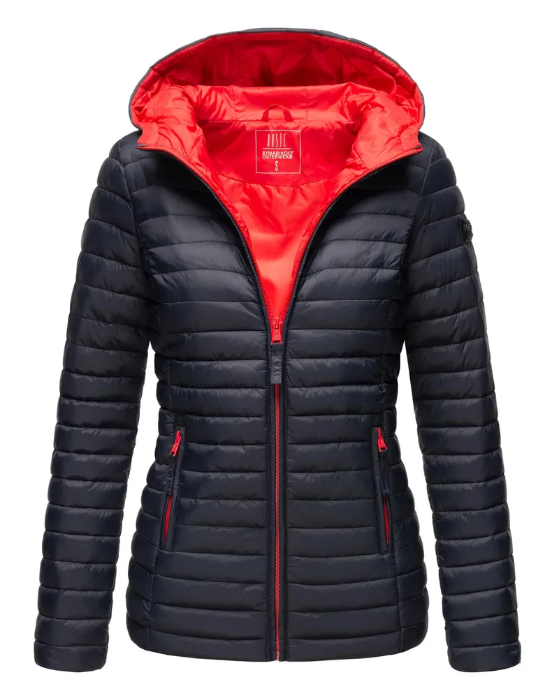 Marikoo Steppjacke Asraa, leicht, mit Kapuze und Kontrastfutter für Damen - Blau Blau