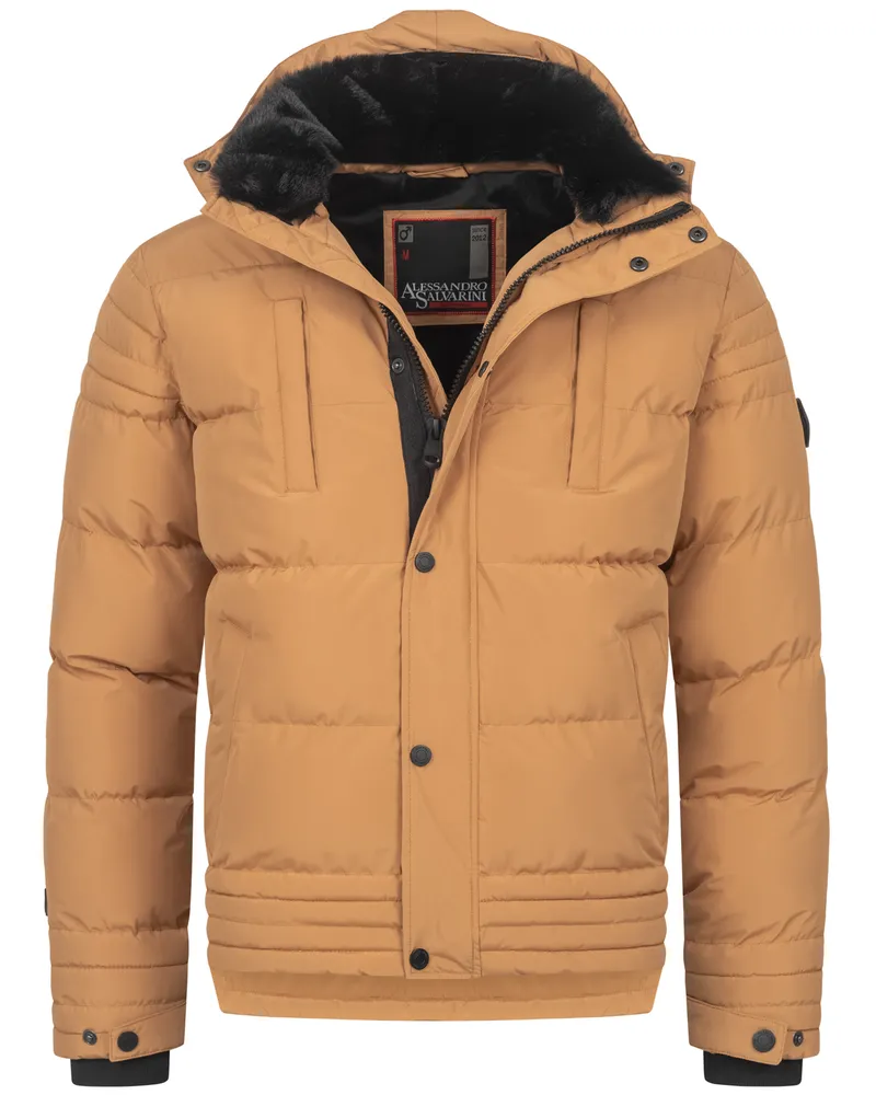 Alessandro Salvarini Herren Winterjacke AS-281 mit Teddyfell & abnehmbarer Kapuze Braun