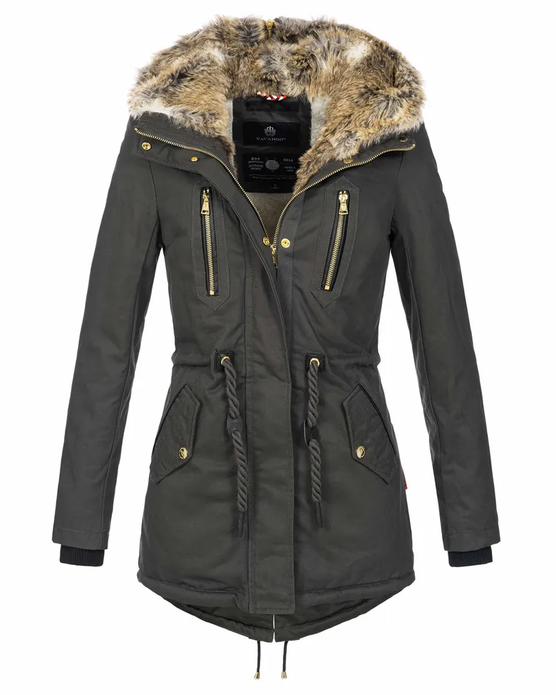 NAVAHOO Damen Winterjacke Diamond – Warm, Edel & Mit Teddyfell Schwarz