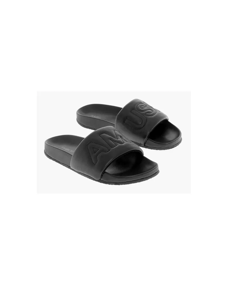 AMBUSH Einfarbige Leder-Slides in Schwarz Schwarz