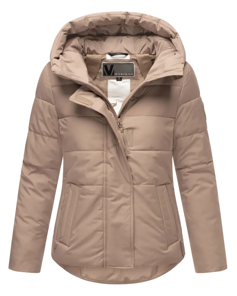 Marikoo Damen Steppjacke mit Teddy-Innenfutter & Kapuze – Elira Taupe