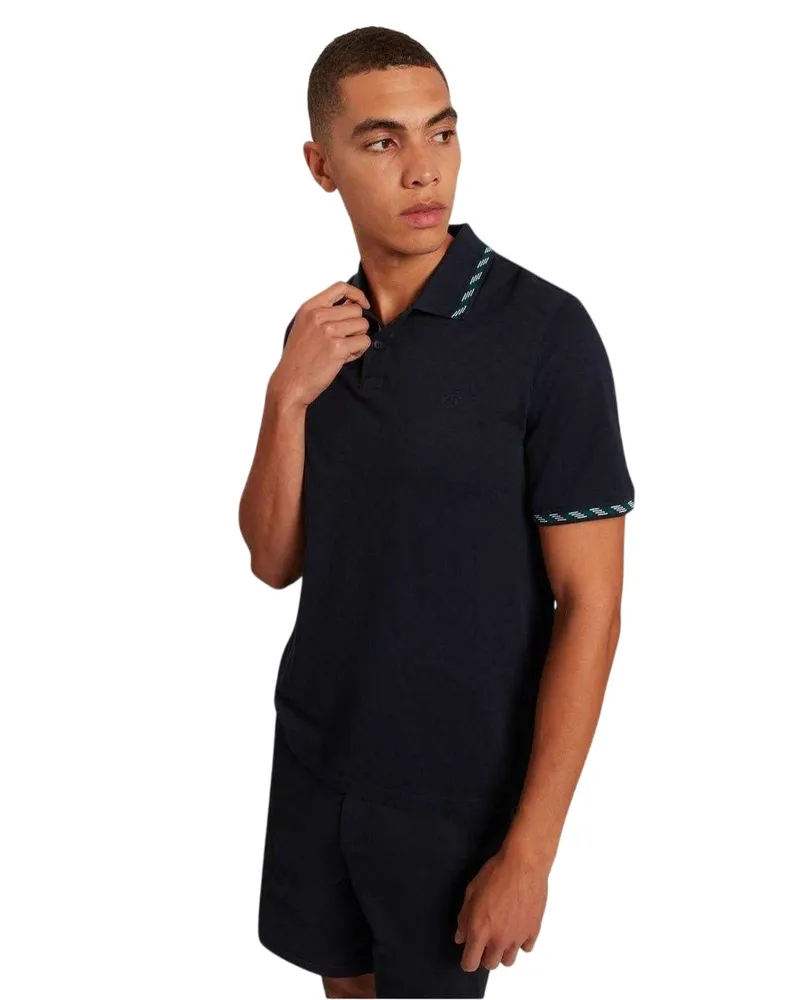 Ted Baker Poloshirt für Herren, Jacquard, kurzärmlig (Marine Marineblau
