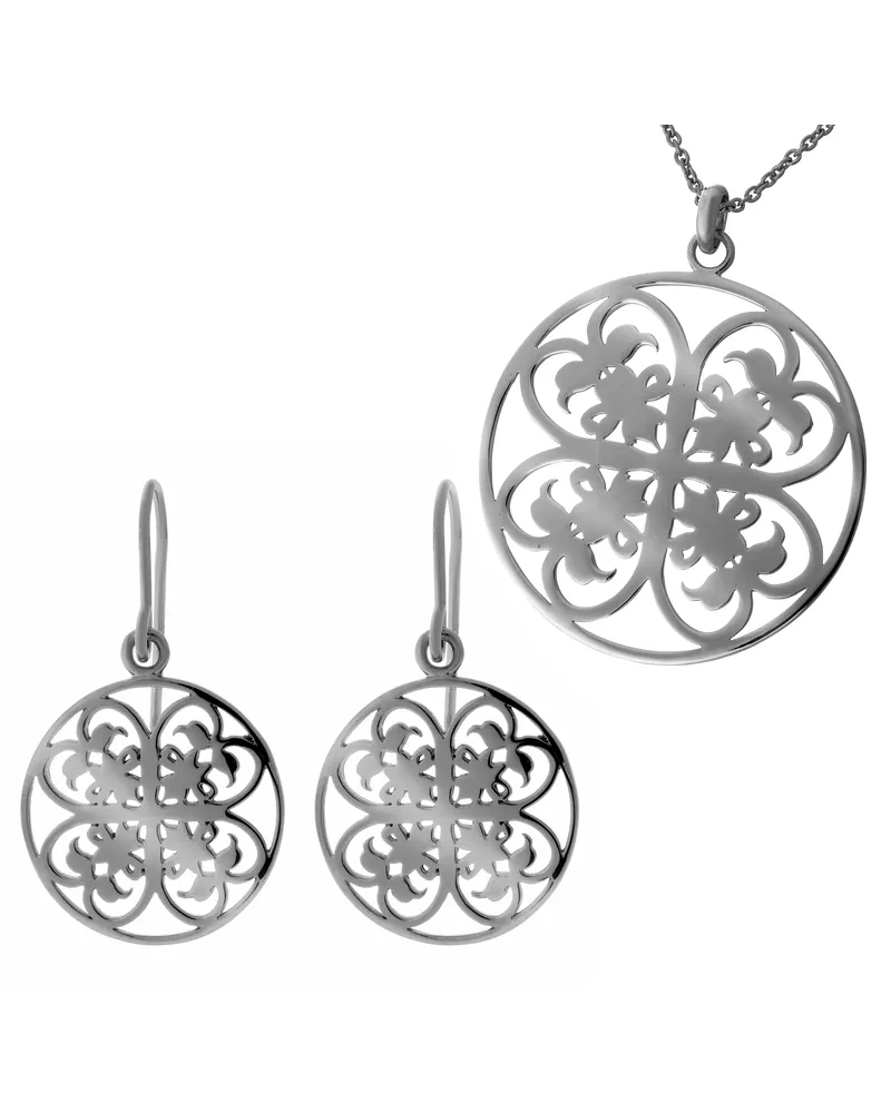 Orphelia Damen 925 Sterling Silber Set: Halskette-Anhänger + Ohrringe - Schwarz SET-6035/3 Schwarz