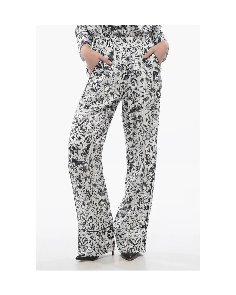 OFF-WHITE Bedruckte Satin TATTOO PAJAMA Palazzo Hose in Schwarz & Weiß Schwarz