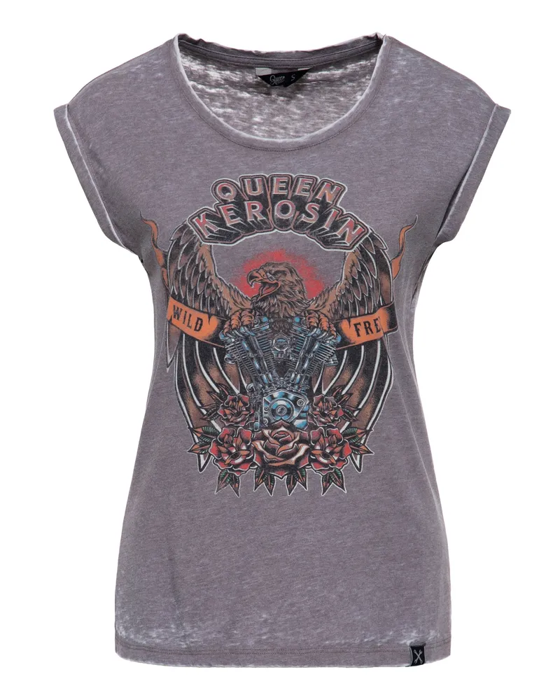 Queen Kerosin Damen T-Shirt Wild & Free Grau
