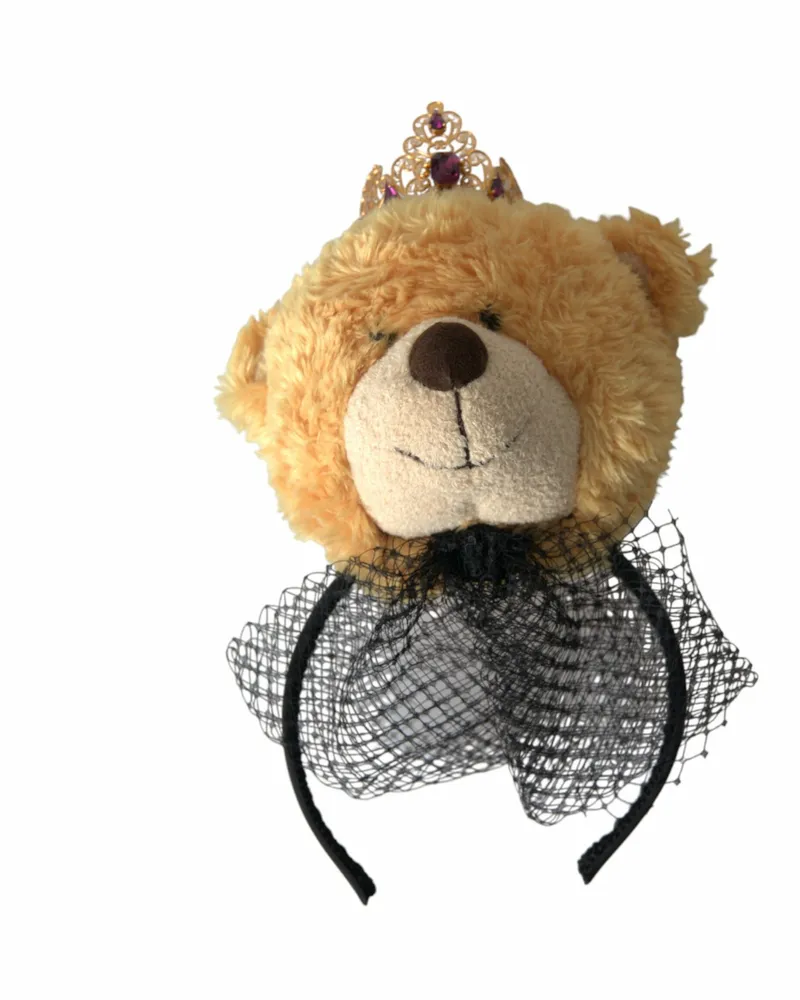 Dolce & Gabbana Brauner Teddybär Goldene Kristallkrone Haarband Diadem Braun